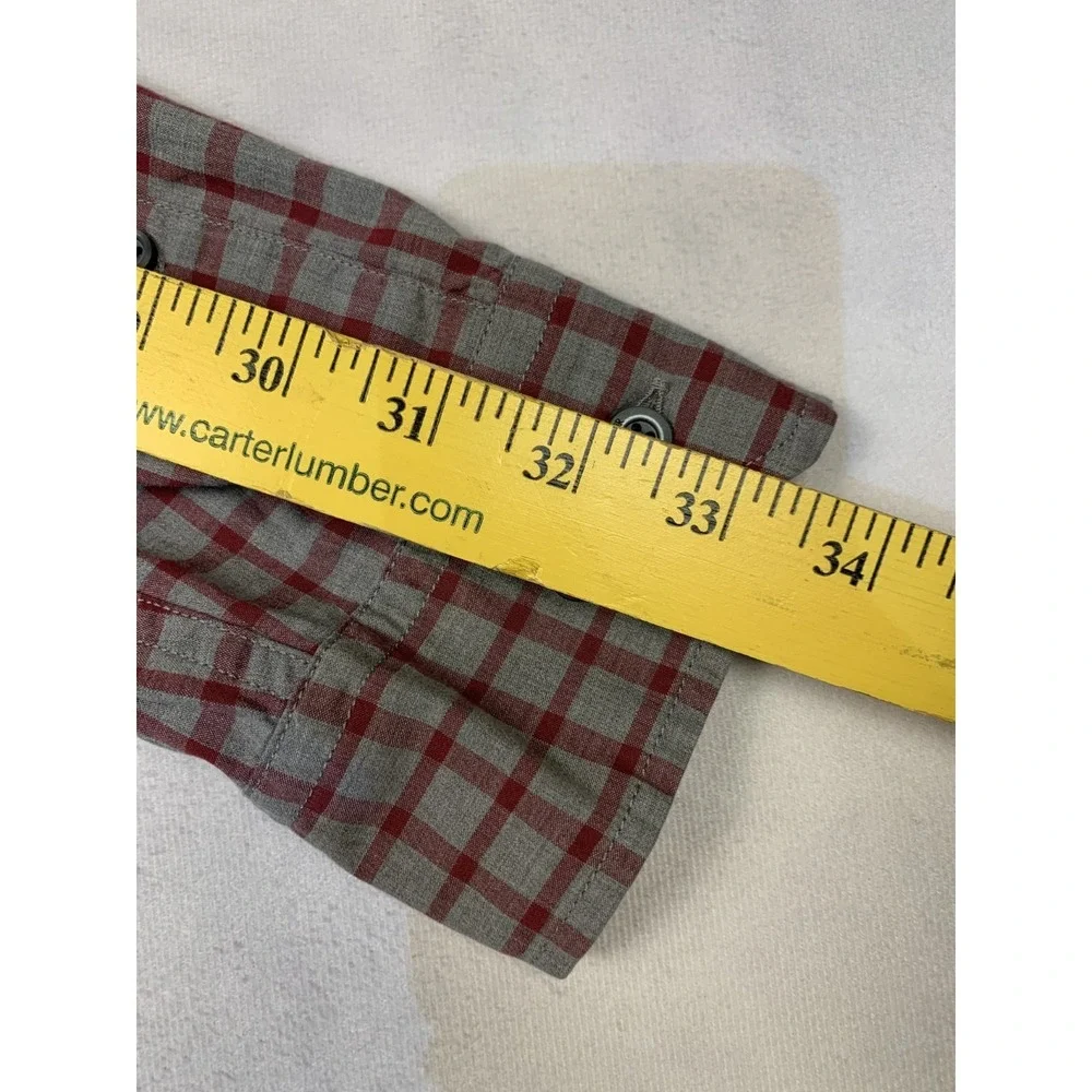 Banana Republic Shirt Mens Large Slim Fit Burgundy Grey Check Custom 078 Wash‎